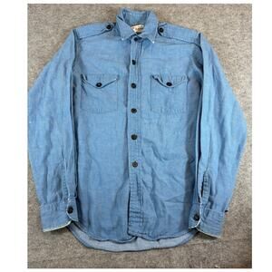 VINTAGE Helmsman Button Up Shirt Men Small Blue Chambray Workwear Minimalist 70s